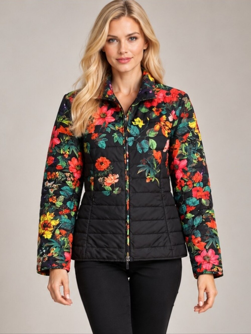 APROPOS Black Floral Quilted Packable Lightweight Jacket